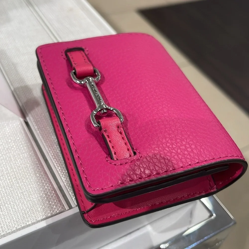 MICHAEL KORS Carson Small Pebbled Leather Flap Wallet DRAGONFRUIT NWT